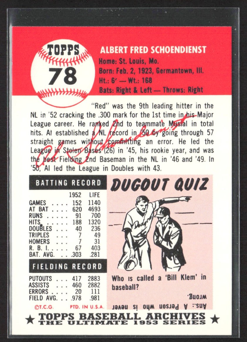 1991 Topps Archives 1953 Al Schoendienst #78