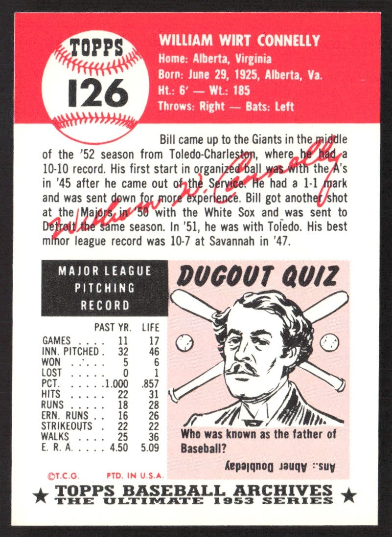 1991 Topps Archives 1953 #126 Bill Connelly
