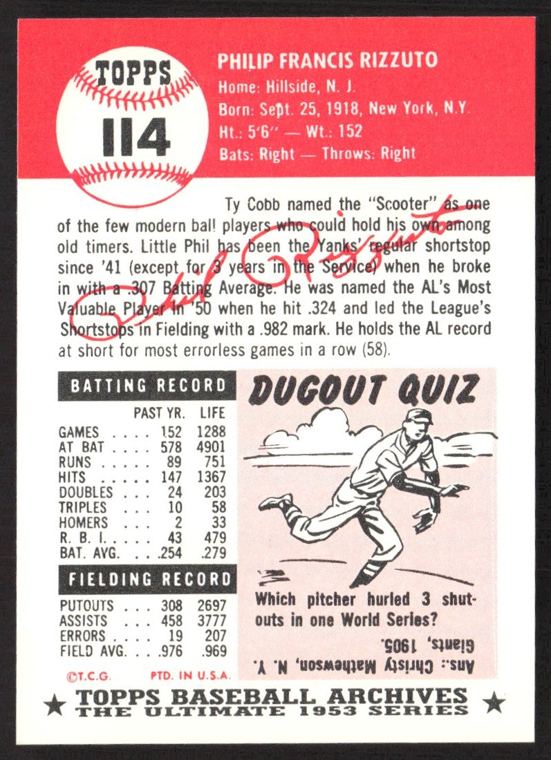1991 Topps Archives 1953 #114 Phil Rizzuto