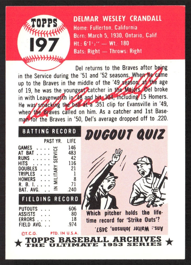 1991 Topps Archives 1953 #197 Del Crandall