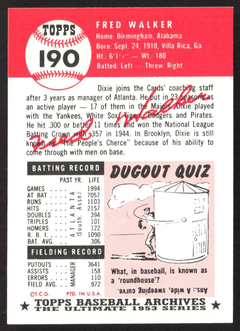 1991 Topps Archives 1953 #190 Dixie Walker