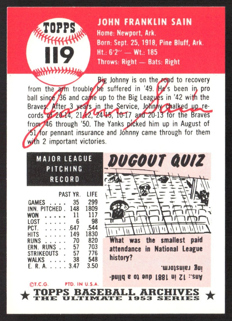 1991 Topps Archives 1953 #119 John Sain