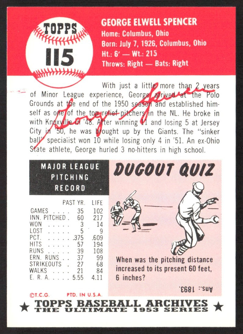 1991 Topps Archives 1953 #115 George Spencer