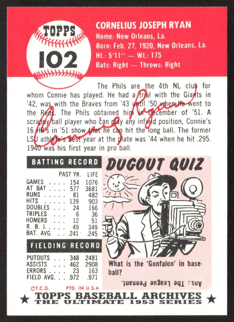 1991 Topps Archives 1953 #102 Connie Ryan