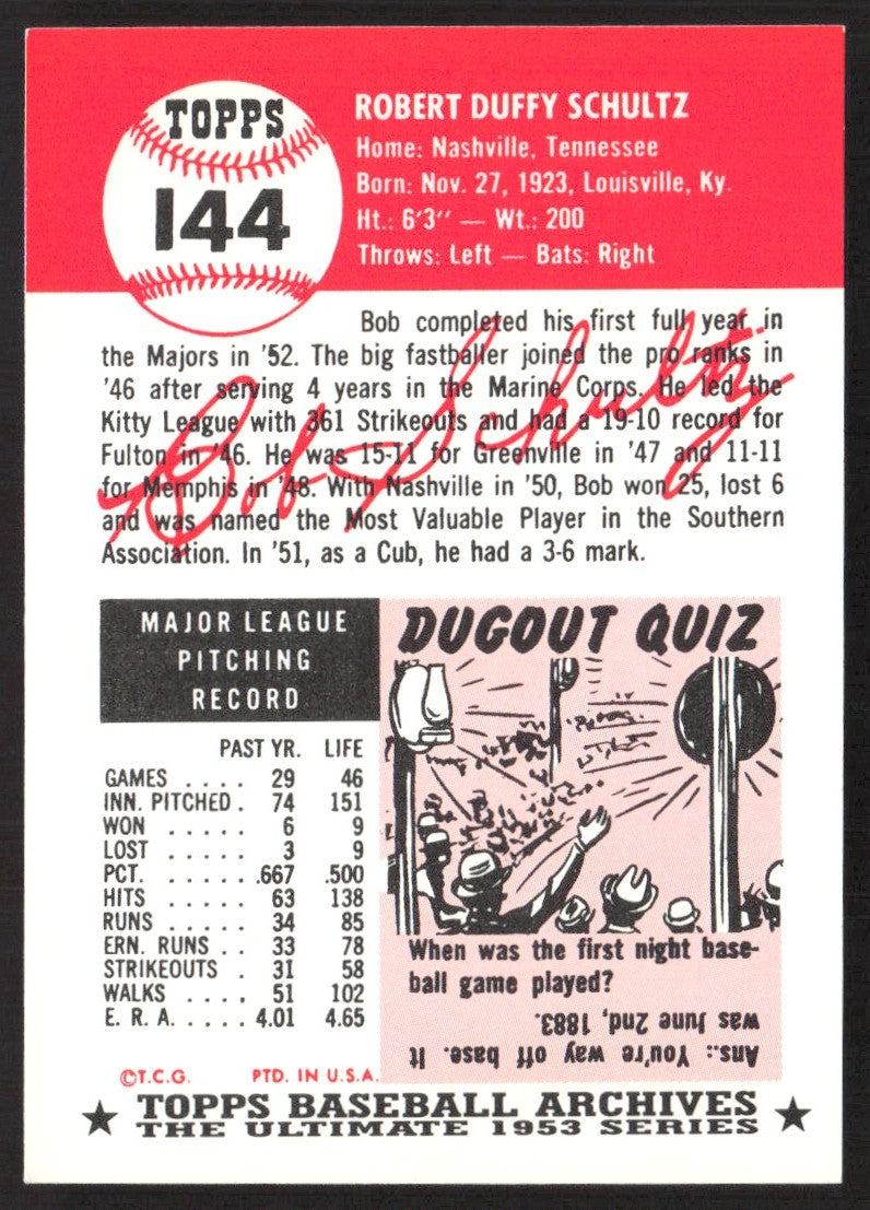 1991 Topps Archives 1953 #144 Bob Schultz