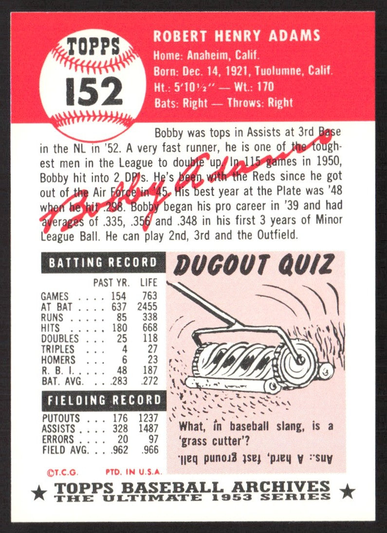 1991 Topps Archives 1953 #152 Bob Adams