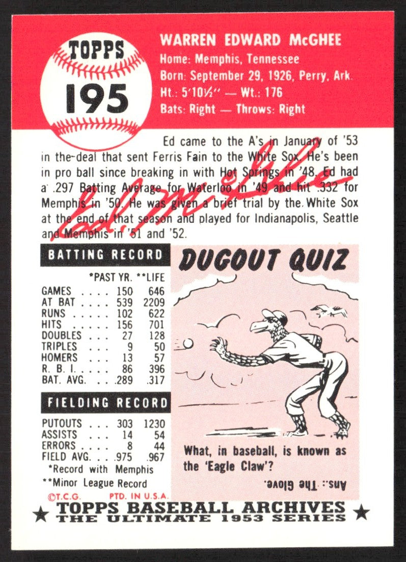1991 Topps Archives 1953 #195 Ed McGhee