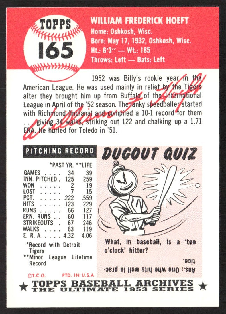 1991 Topps Archives 1953 #165 Billy Hoeft