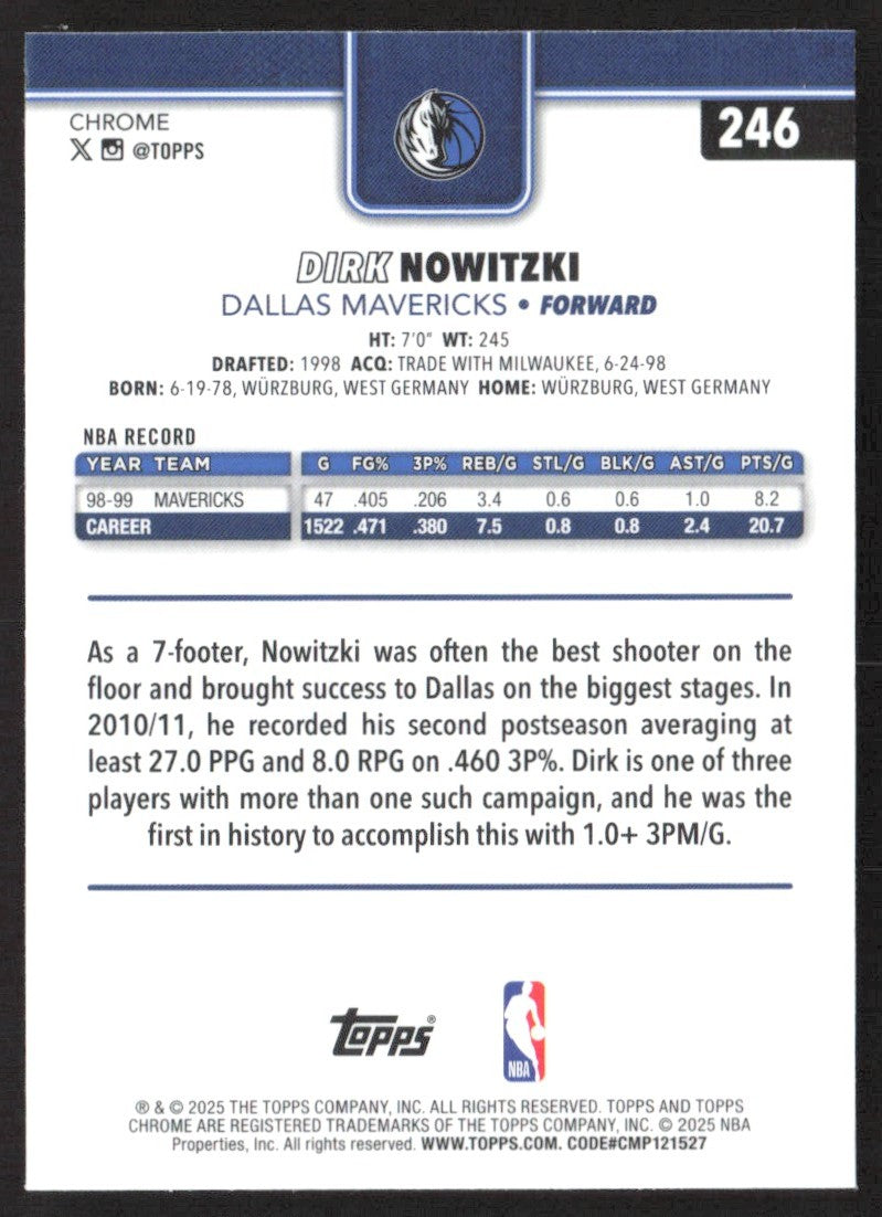 2025-26 Topps Chrome Dirk Nowitzki Refractor #246