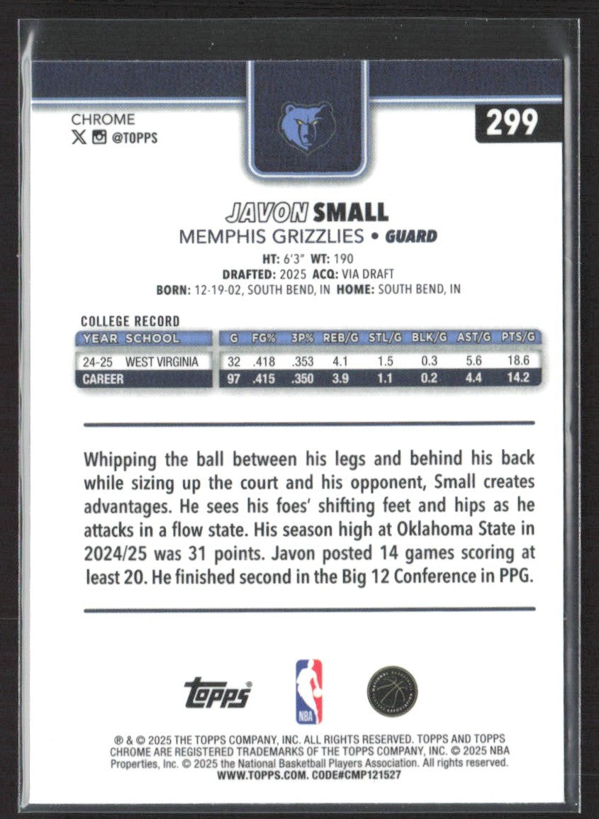 2025-26 Topps Chrome Javon Small #299 RC