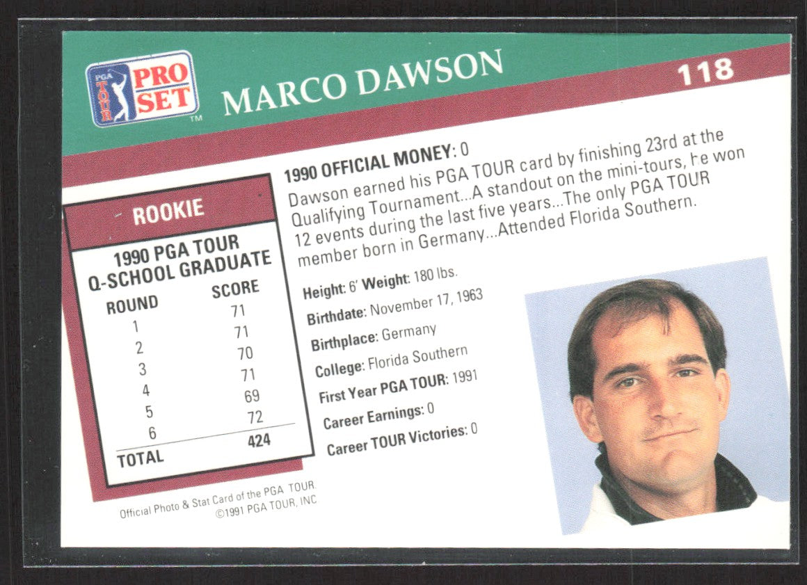 1991 Pro Set PGA Tour Marco Dawson #118 RC