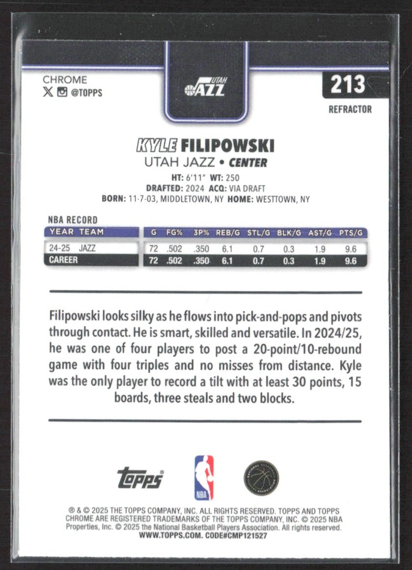 2025-26 Topps Chrome Kyle Filipowski Refractor #213
