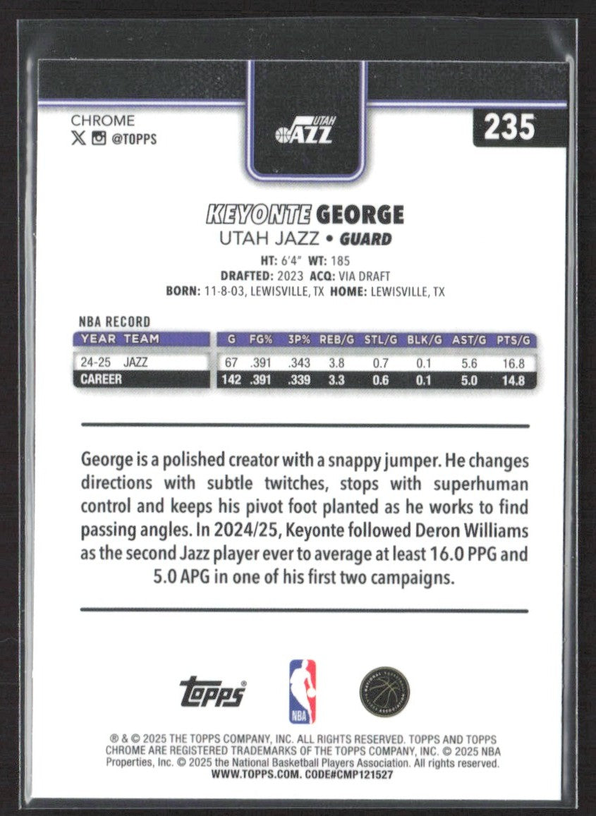 2025-26 Topps Chrome Keyonte George #235