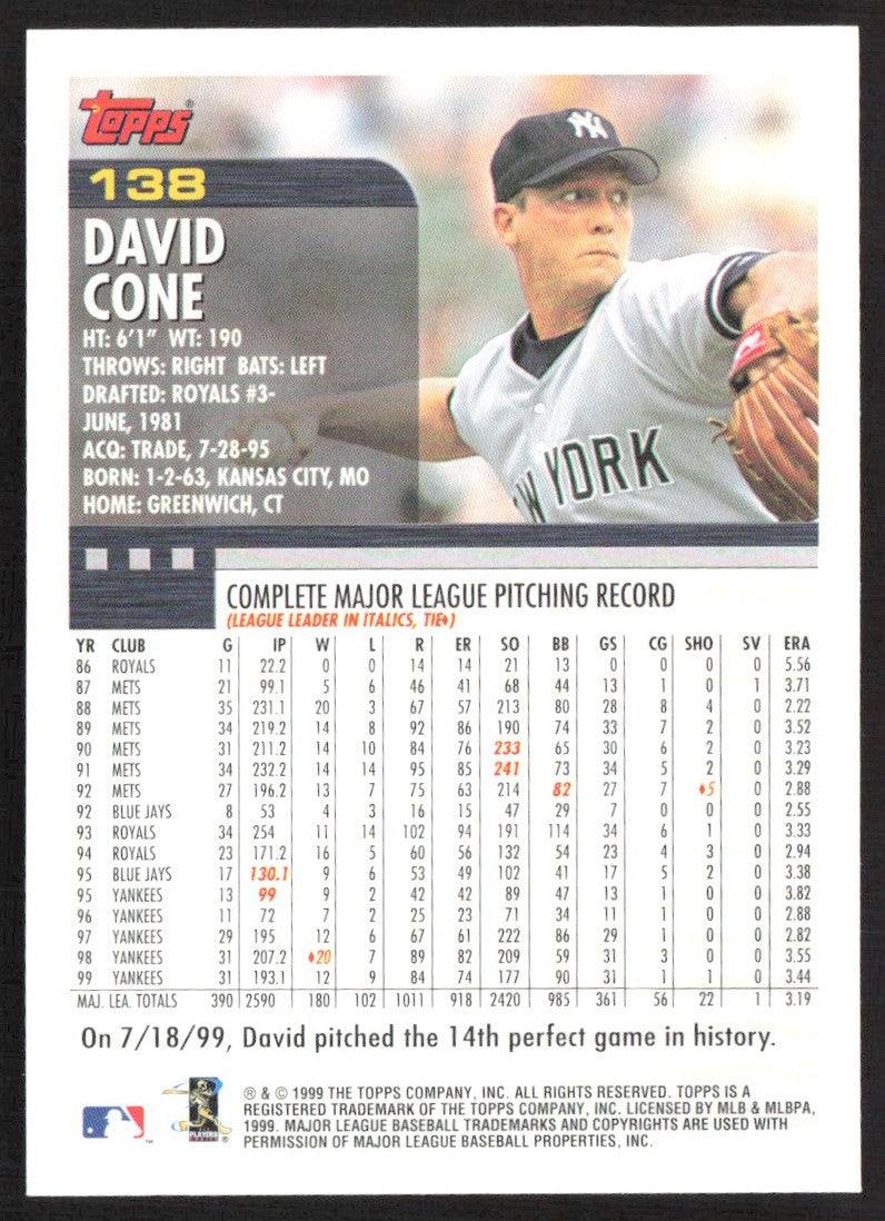 2000 Topps 138 David Cone