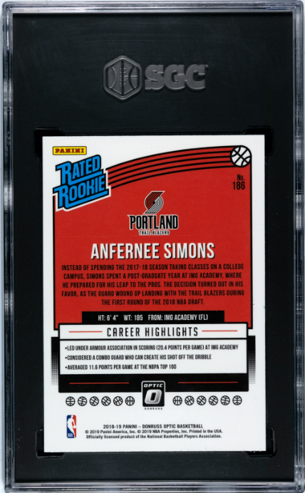 2018-19 Donruss Optic #186 Anfernee Simons SGC 7
