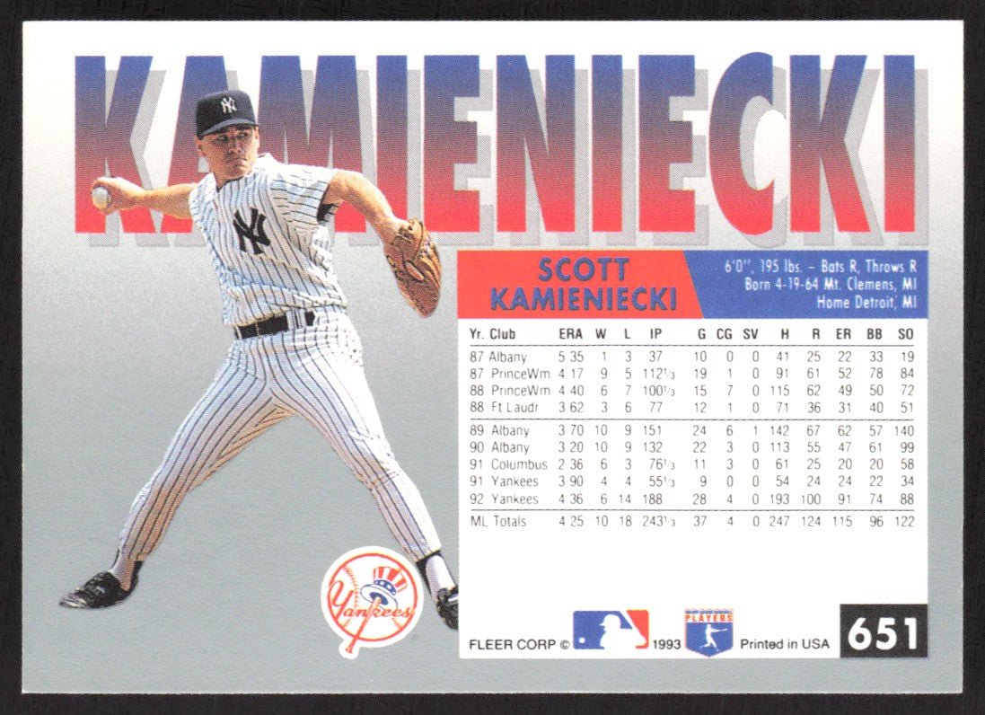 1993 Fleer 651 Scott Kamieniecki
