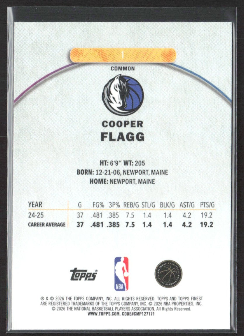 2025-26 Finest Cooper Flagg Oil Spill Refractor #1 RC