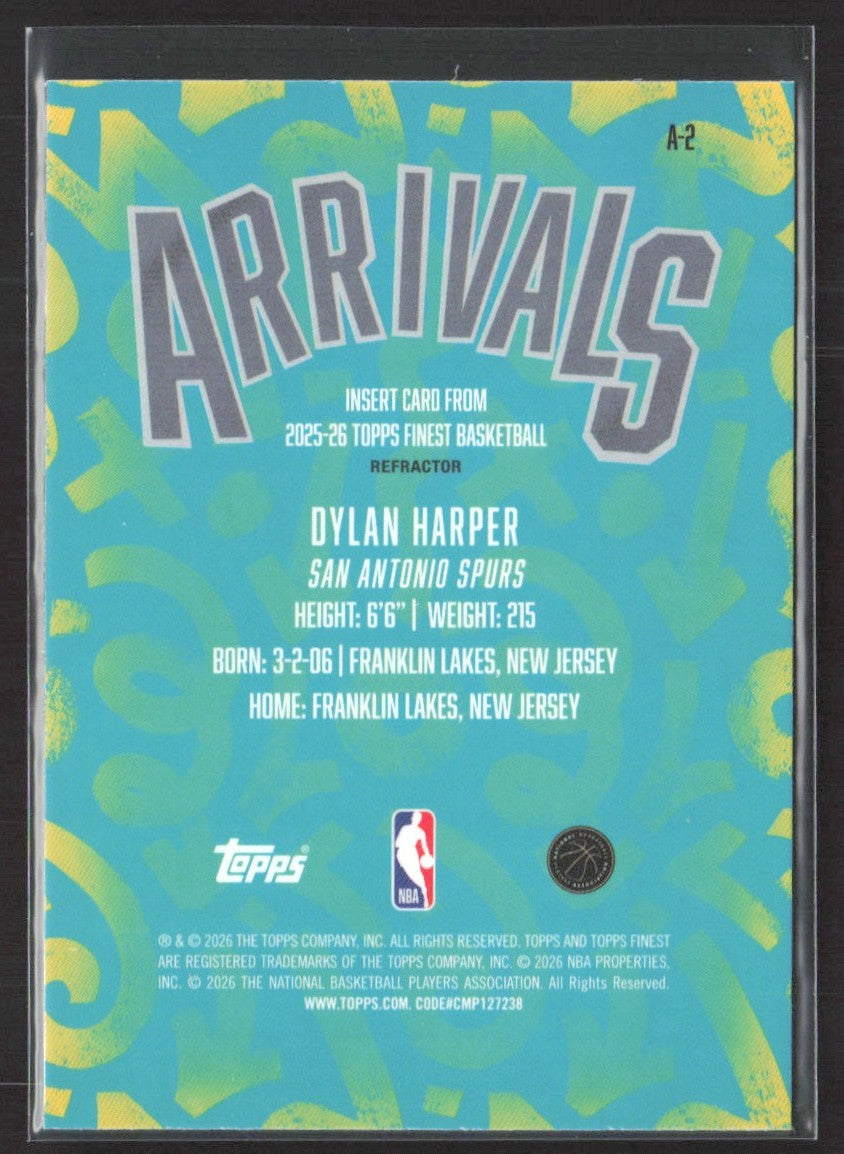 2025-26 Finest Dylan Harper Arrivals Sky Blue Refractor #A-2 #/150 SN
