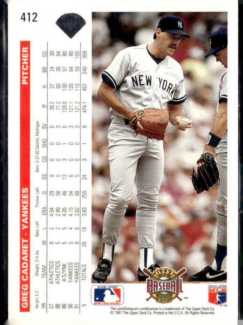 1992 Upper Deck #412 Greg Cadaret