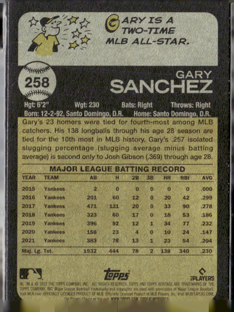 2022 Topps Heritage #258 Gary Sanchez
