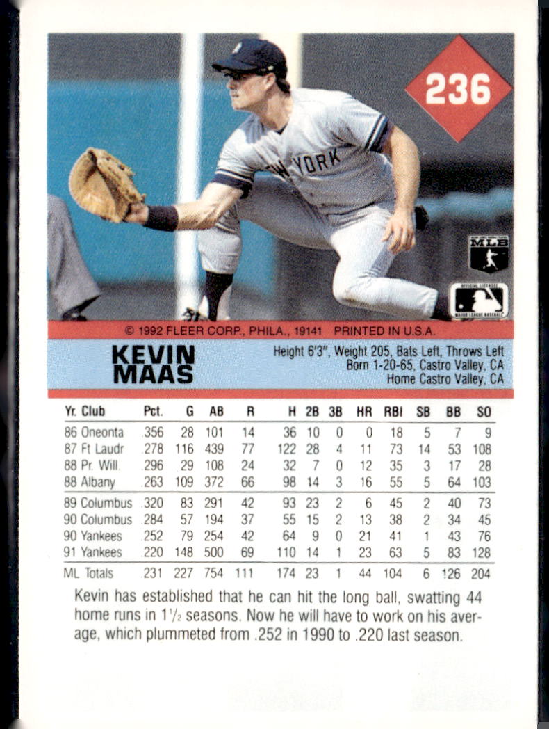 1992 Fleer #236 Kevin Maas