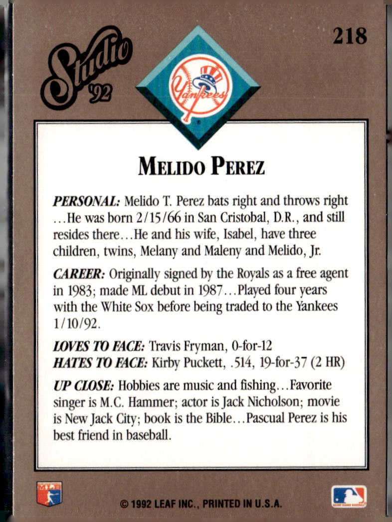 1992 Studio #218 Melido Perez