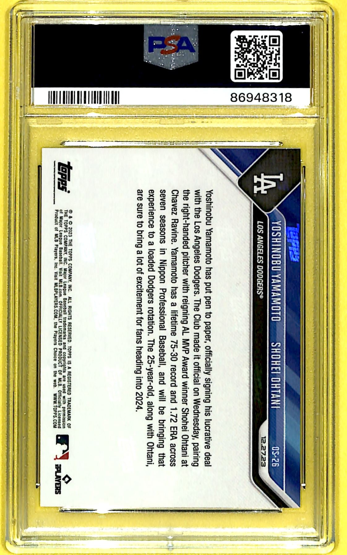 2023 Topps Now Off-Season Yoshinobu Yamamoto / Shohei Ohtani PSA 9 Los Angeles