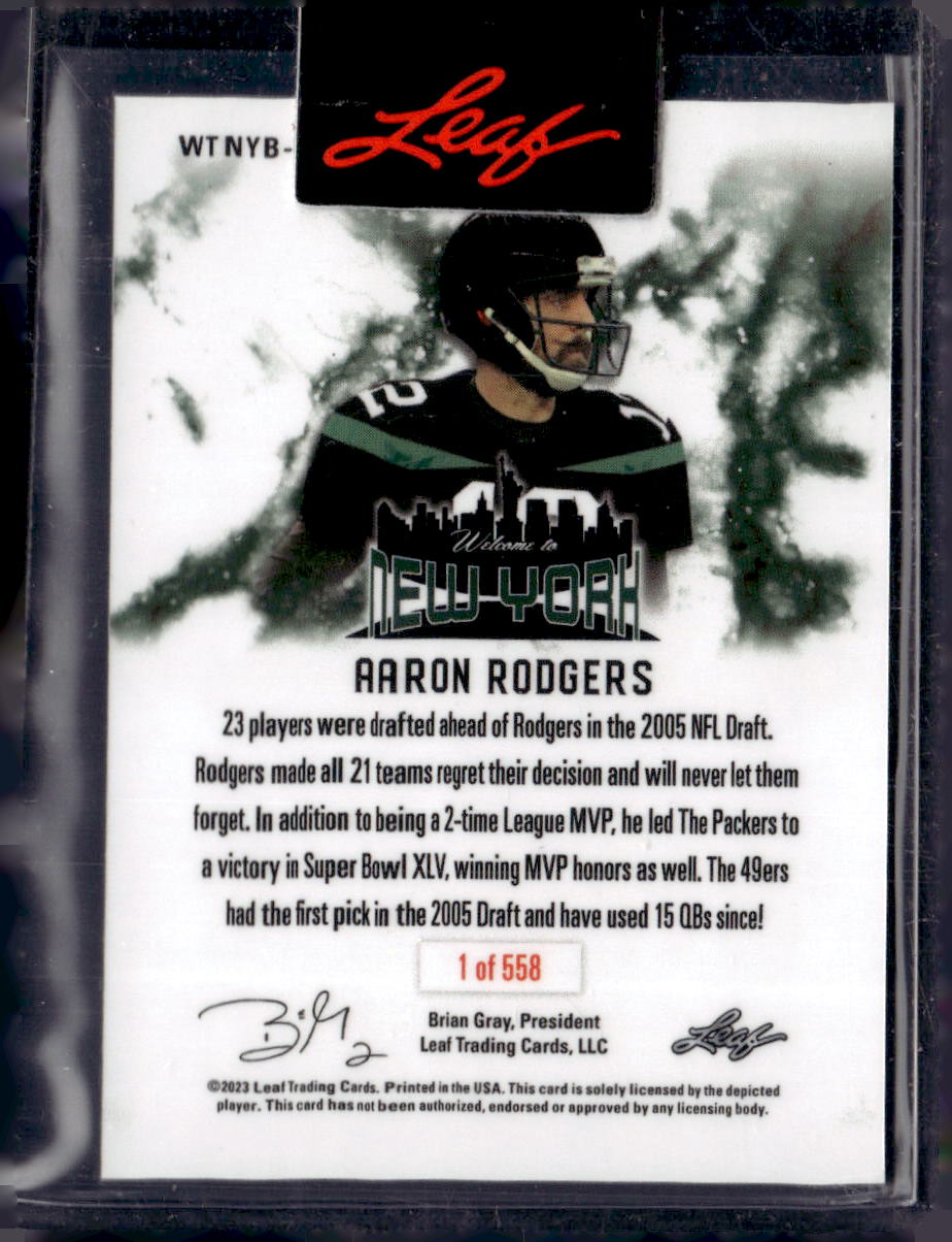 2023 Leaf Welcome To NY Aaron Rodgers #WTNY-1 #/558 SN