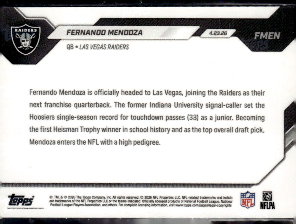 2026 Topps Now Fernando Mendoza #FMEN