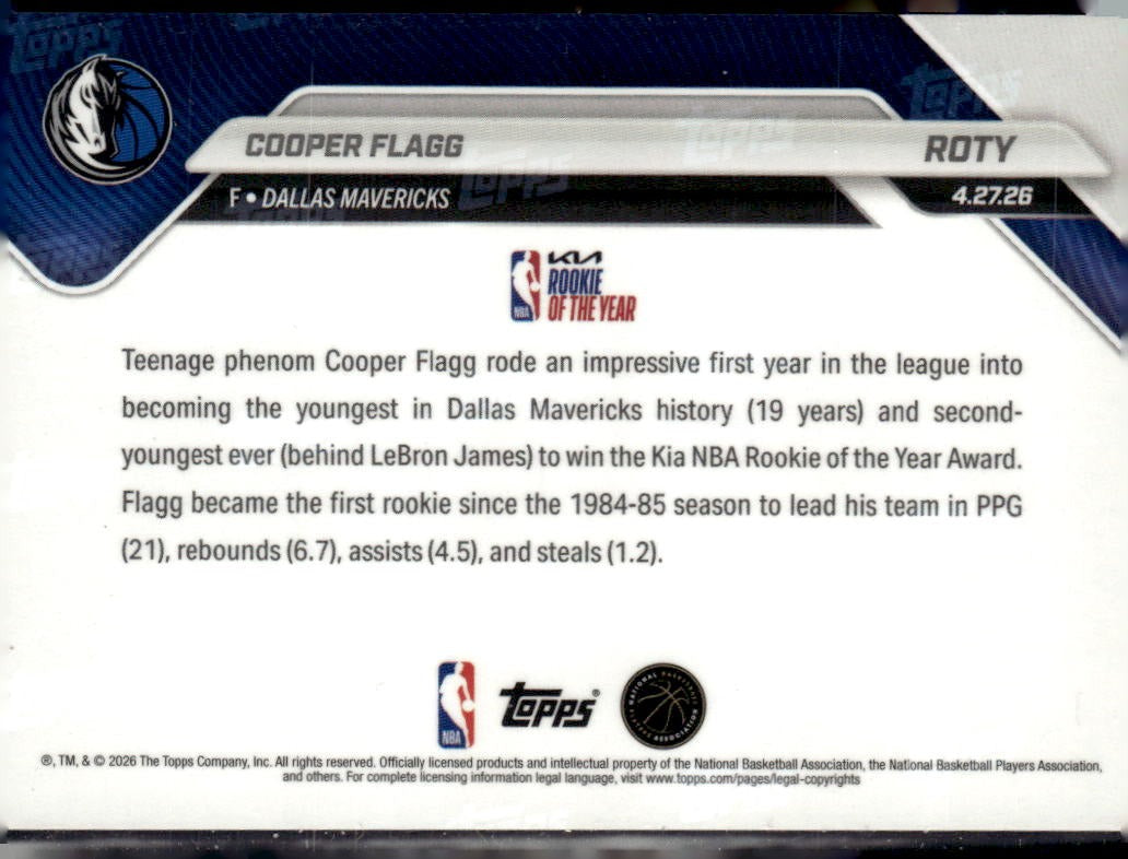 2025-26 Topps Now Cooper Flagg Awards #ROTY