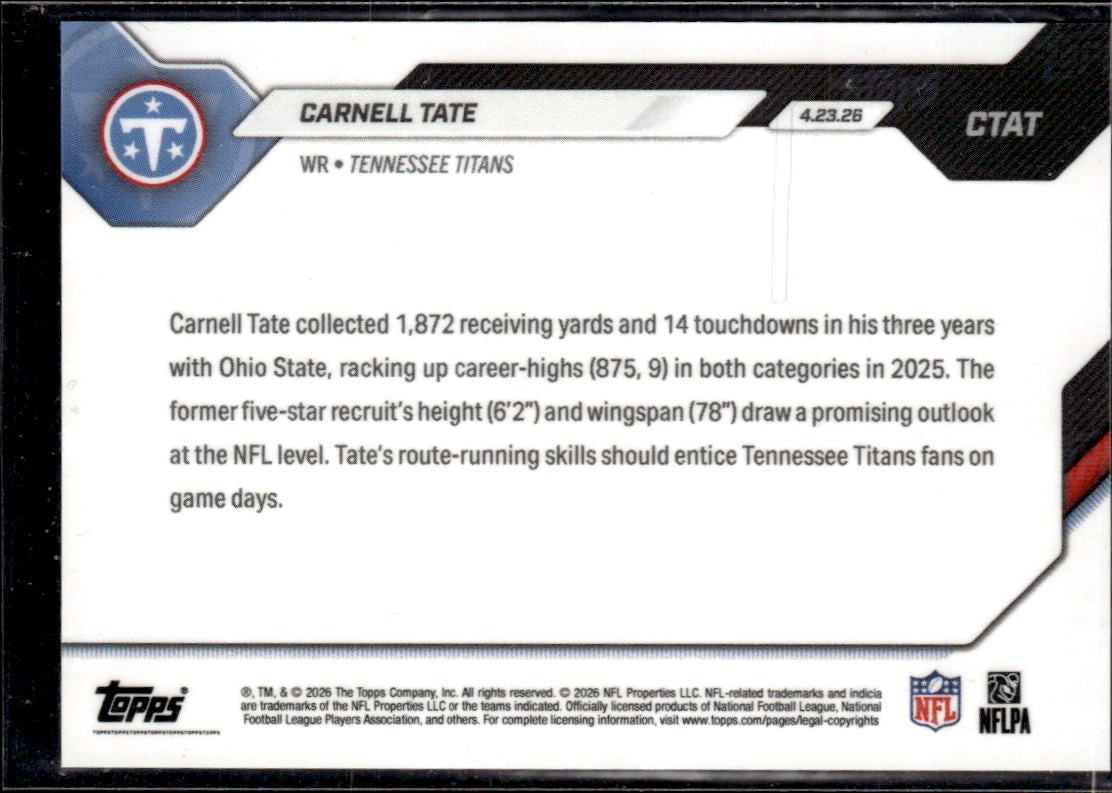 2026 Topps Now Carnell Tate #CTAT