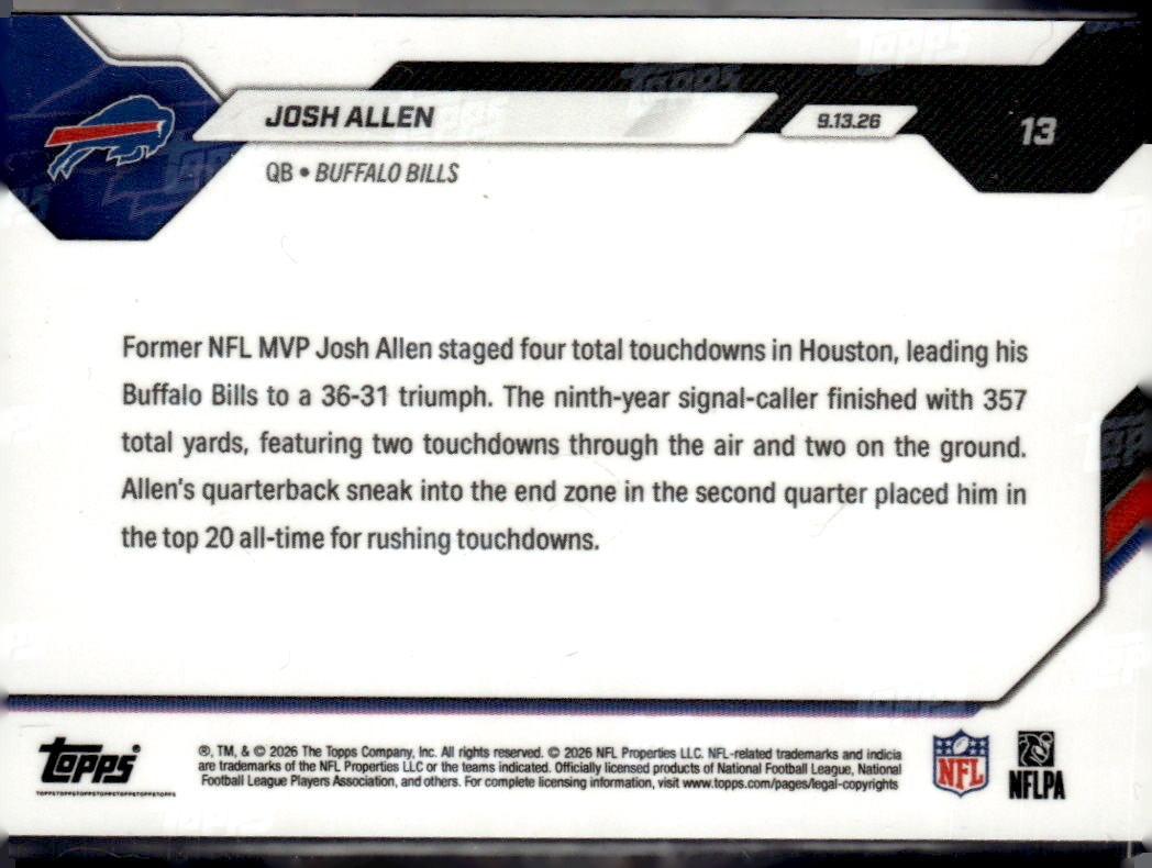 2026 Topps Now Josh Allen #13