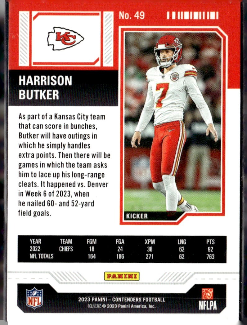 2023 Panini Contenders Harrison Butker Game Ticket Red #49