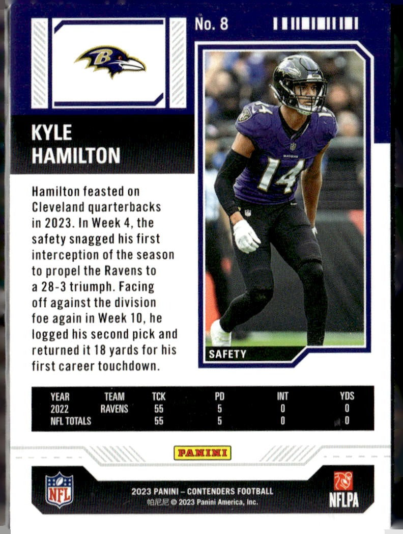 2023 Panini Contenders Kyle Hamilton #8