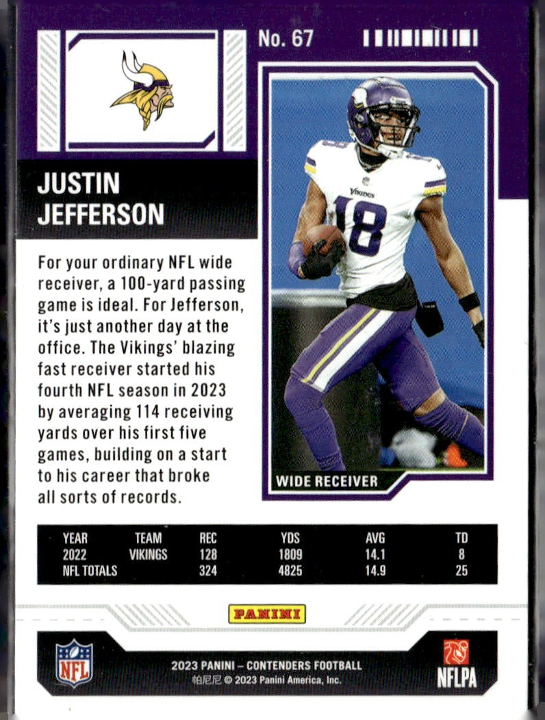 2023 Panini Contenders Justin Jefferson Season Ticket Retail #67