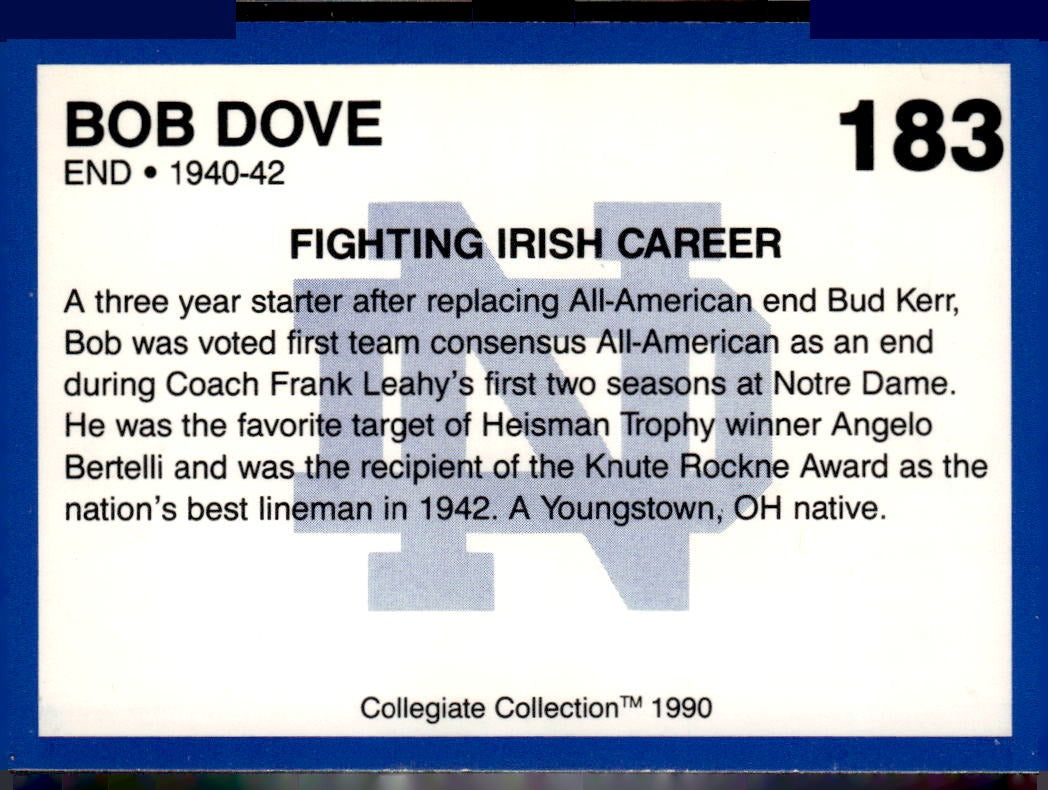 1989 Notre Dame Fighting Irish: 1935-59 Bob Dove #7