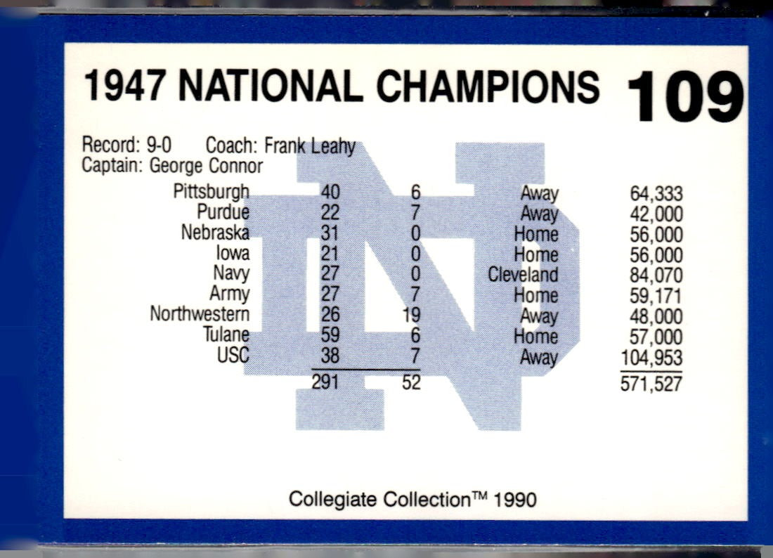 1990 Collegiate Collection Notre Dame Bob Lehmann #108