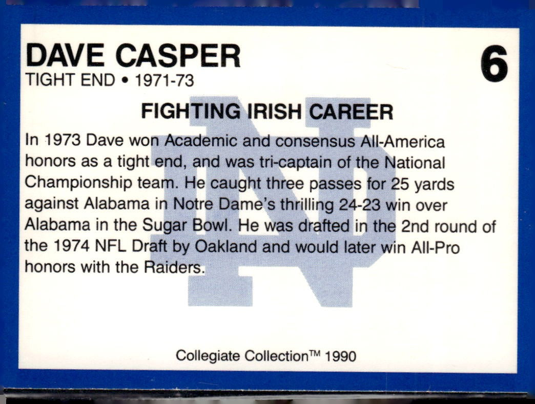 1989 Notre Dame Fighting Irish: 1964-87 Dave Casper #20