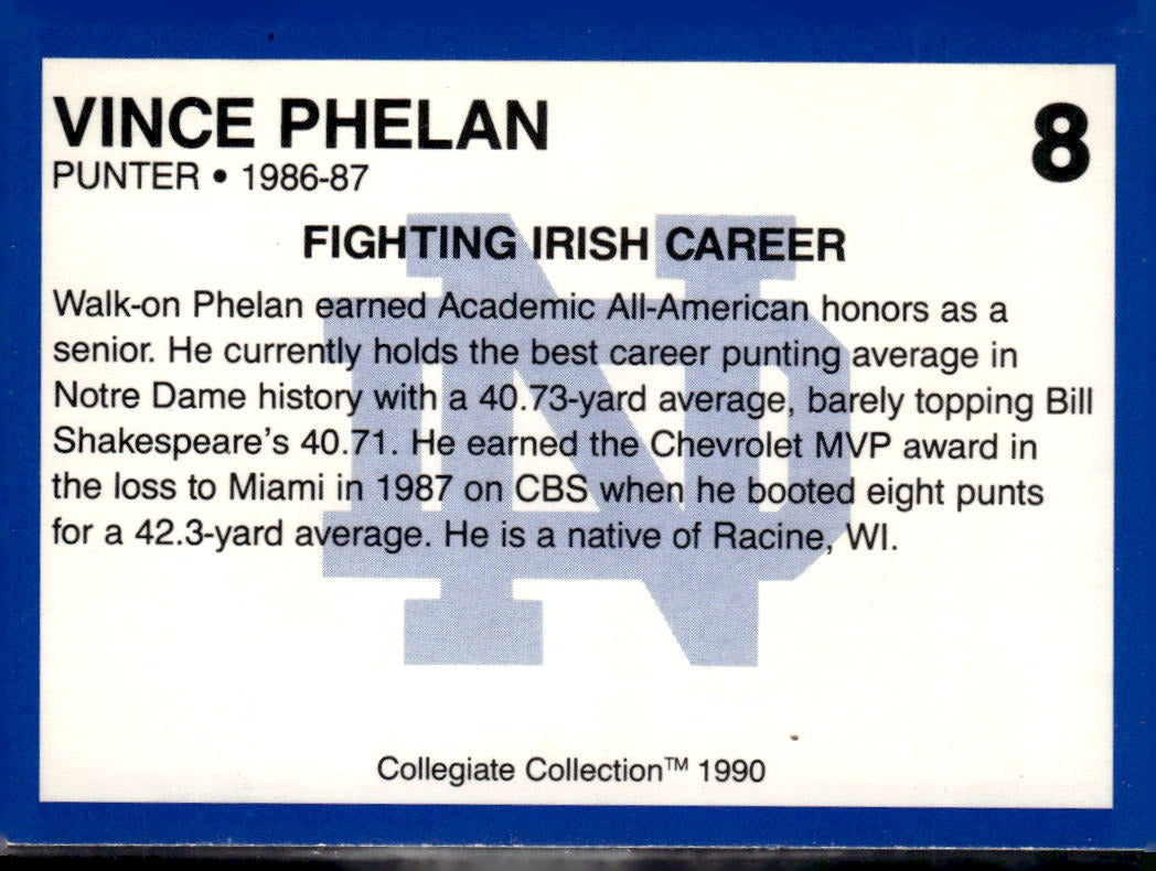 1990 Collegiate Collection Notre Dame Vince Phelan #8
