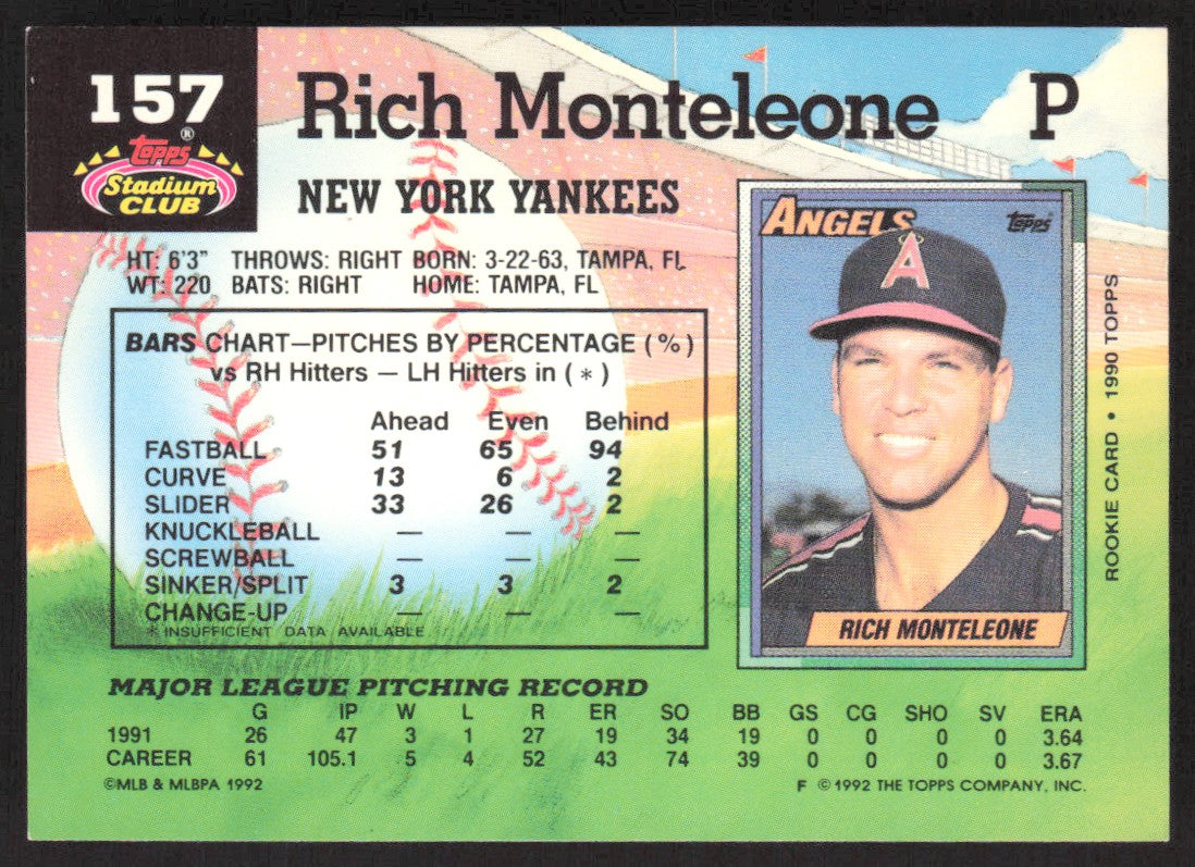 1992 Stadium Club 157 Rich Monteleone
