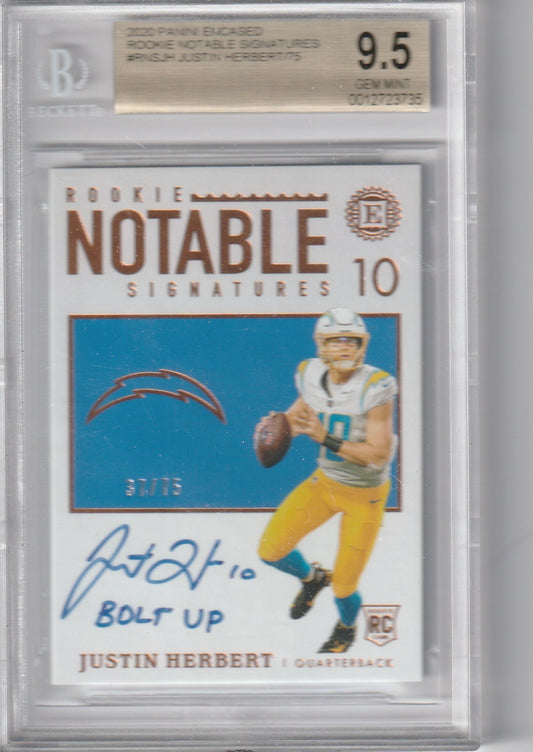 2020 Panini Encased #RNS-JH Justin Herbert RC Notable Signatures BGS 9.5 #/75