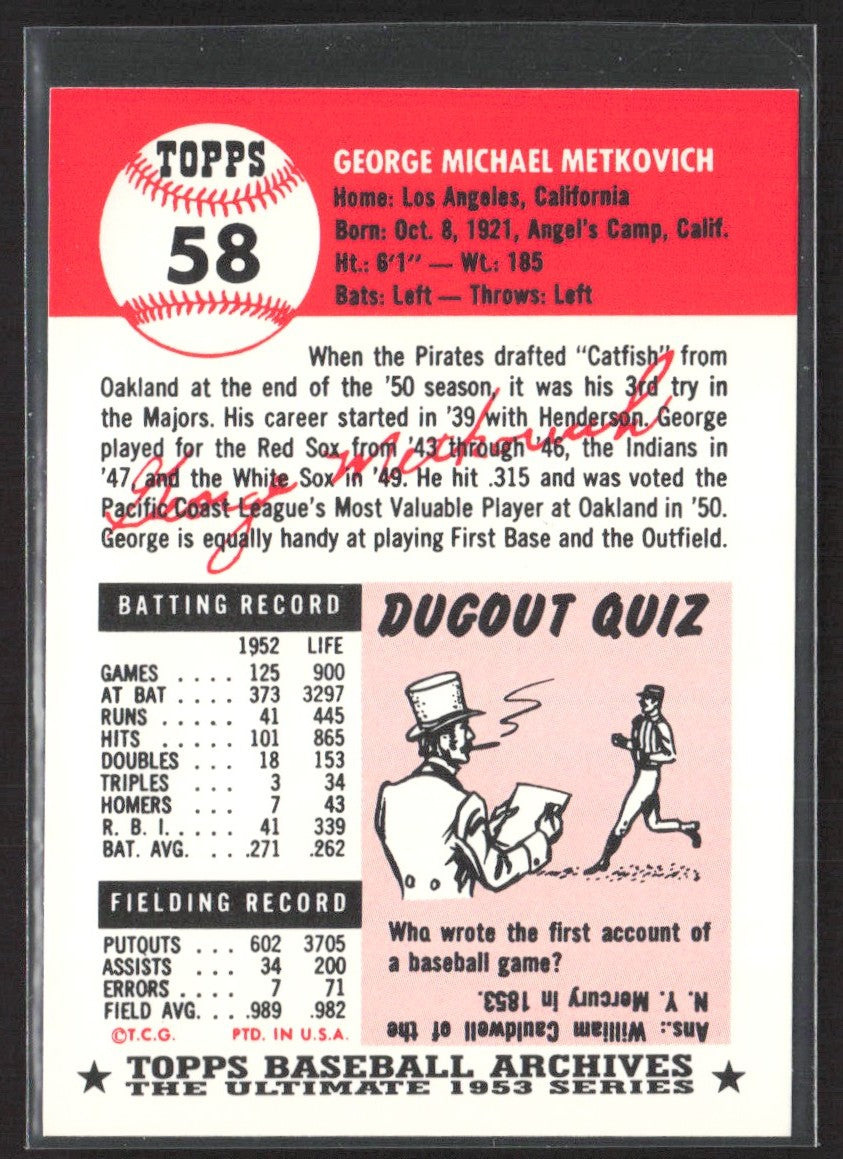 1991 Topps Archives 1953 George Metkovich #58