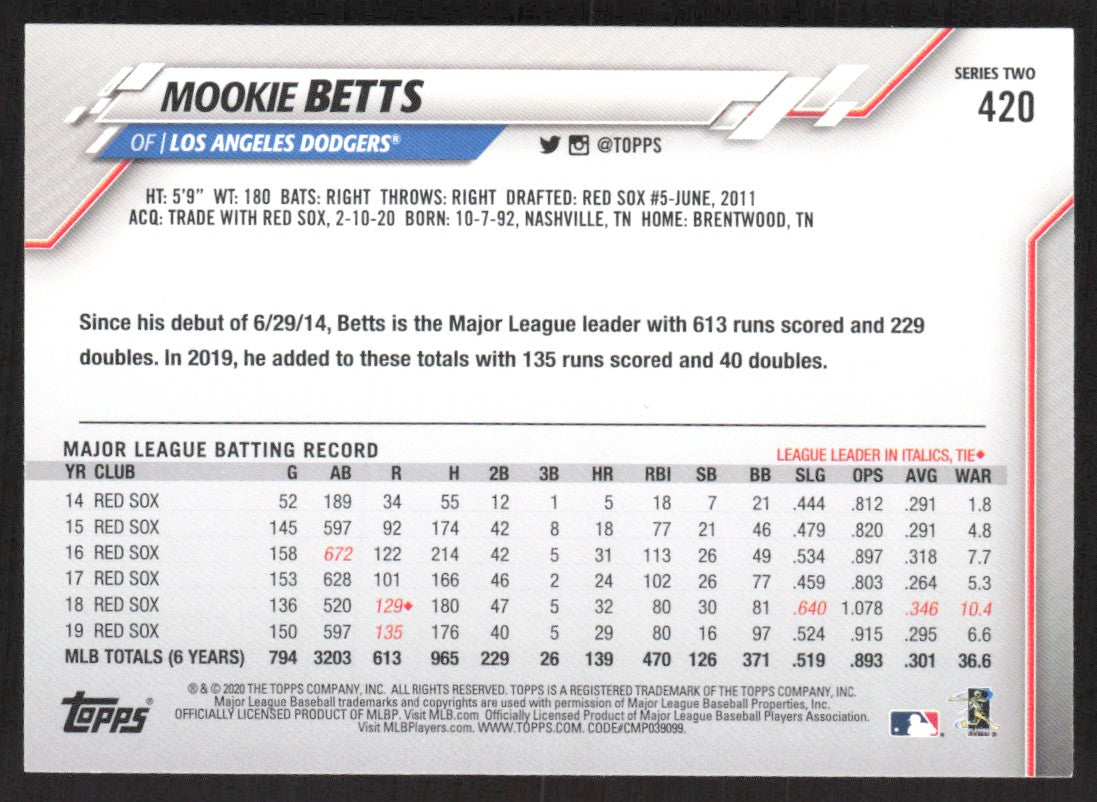 2020 Topps 420 Mookie Betts