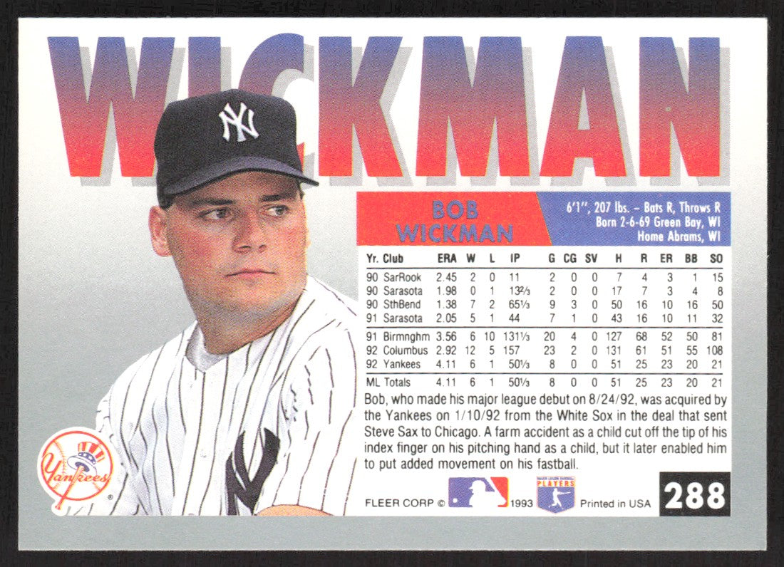 1993 Fleer 288 Bob Wickman