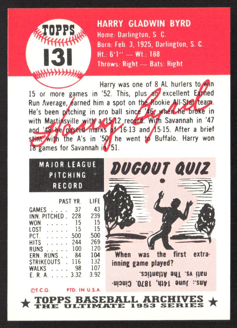 1991 Topps Archives 1953 #131 Harry Byrd