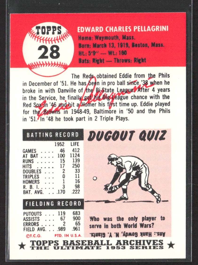 1991 Topps Archives 1953 Eddie Pellagrini #28