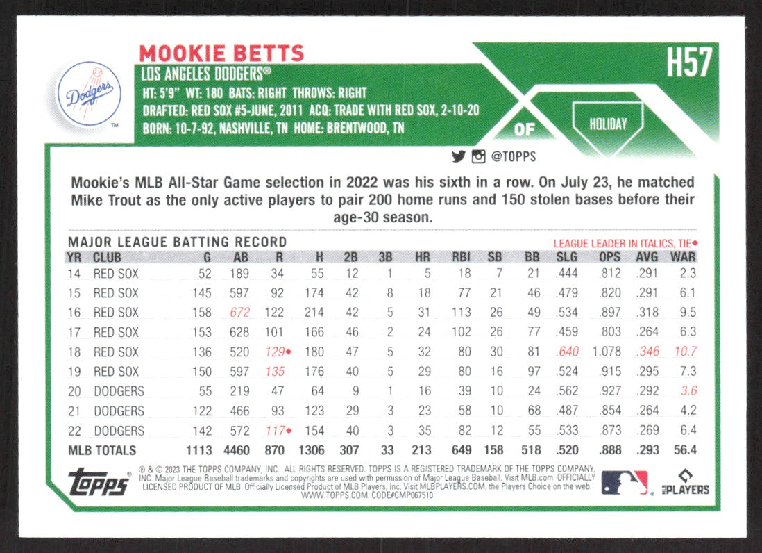 2023 Topps Holiday H57 Mookie Betts