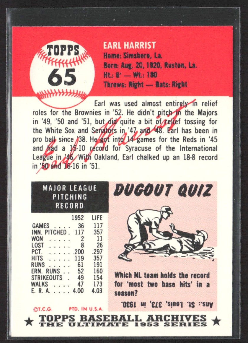 1991 Topps Archives 1953 Earl Harrist #65