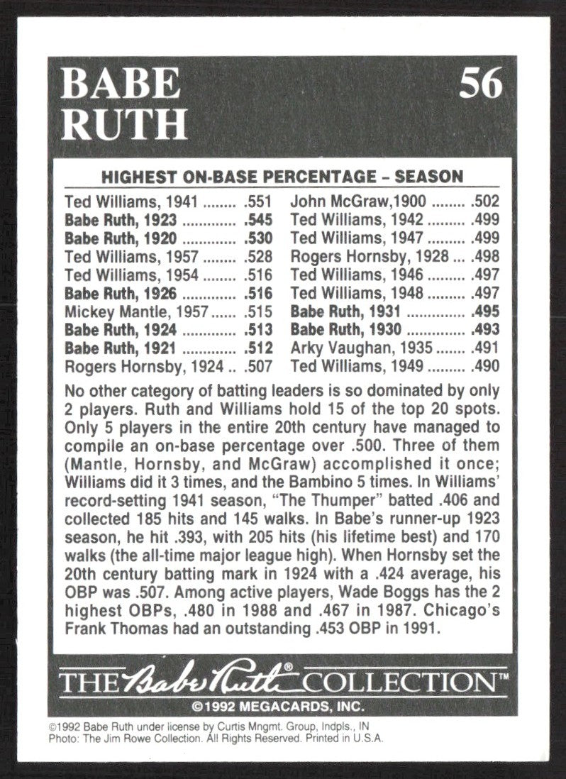 1992 Megacards Babe Ruth 56 Babe Ruth
